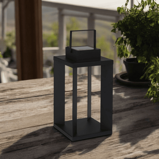 Lanterna solar de metal preto Well Home com 25 luzes LED brancas quentes 42x22x22cm