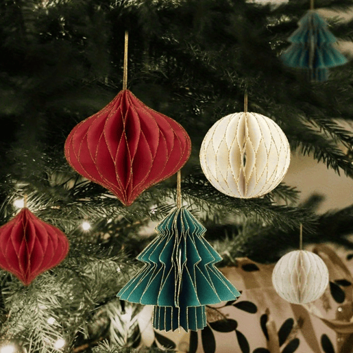 Conjunto de 9 decorações de Natal em formato de favo de mel da Well Home - Diversos formatos e cores