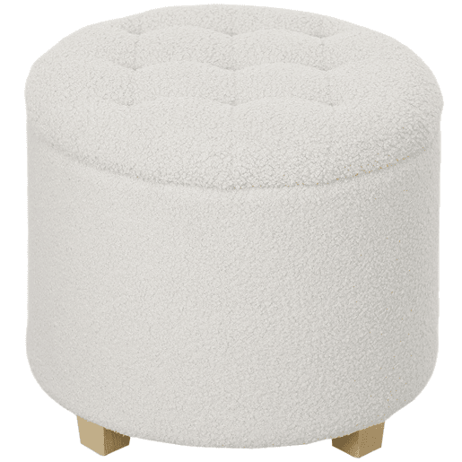 HOMCOM Puff de Armazenamento Baú de Armazenamento Redondo 40,5L 45x45x41 cm Estofado em Borreguito Banco Apoia-Pés com Pés de Madeira Assento Acolchoado para Sala Quarto Entrada Branco