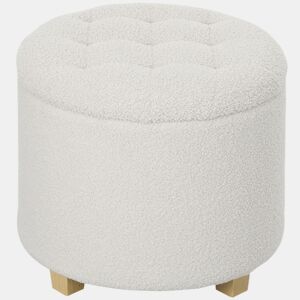 HOMCOM Puff de Armazenamento Baú de Armazenamento Redondo 40,5L 45x45x41 cm Estofado em Borreguito Banco Apoia-Pés com Pés de Madeira Assento Acolchoado para Sala Quarto Entrada Branco