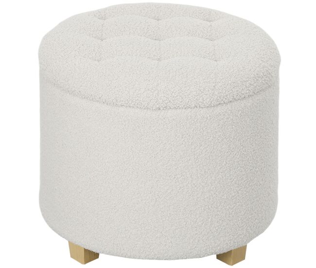 Homcom puff almacenaje, baúl de almacenaje redondo 40,5l, 45x45x41 cm, tapizado en borreguillo, taburete reposapiés con patas de madera, asiento
