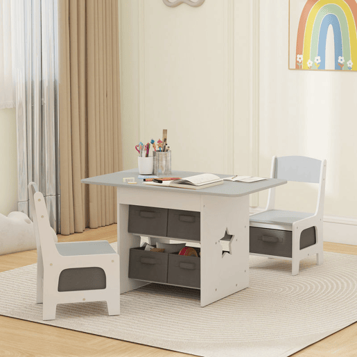 AIYAPLAY Mesa Infantil com 2 Cadeiras Mesa e Cadeiras para Crianças com 6 Gavetas de Tecido Desenho Estrelas para Meninos e Meninas de 3-8 Anos para Casa Escola Infantil Salas de Aula Cinza Claro AIYAPLAY Mesa Infantil com 2 Cadeiras Mesa e Cadeiras para Crianças com 6 Gavetas de Tecido Desenho Estrelas para Meninos e Meninas de 3-8 Anos para Casa Escola Infantil Salas de Aula Cinza Claro