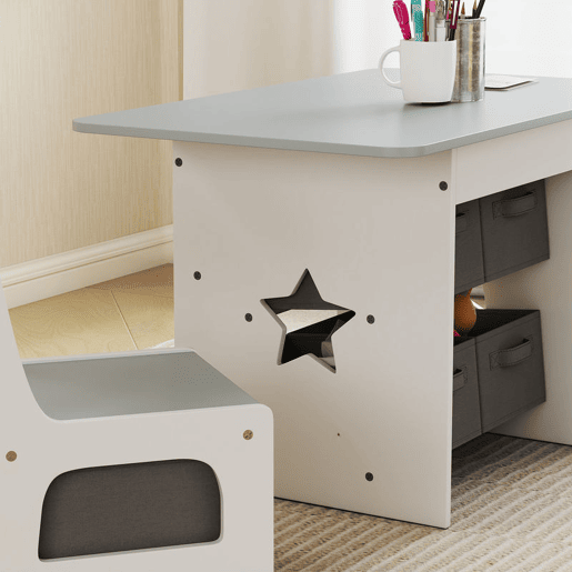 AIYAPLAY Mesa Infantil com 2 Cadeiras Mesa e Cadeiras para Crianças com 6 Gavetas de Tecido Desenho Estrelas para Meninos e Meninas de 3-8 Anos para Casa Escola Infantil Salas de Aula Cinza Claro AIYAPLAY Mesa Infantil com 2 Cadeiras Mesa e Cadeiras para Crianças com 6 Gavetas de Tecido Desenho Estrelas para Meninos e Meninas de 3-8 Anos para Casa Escola Infantil Salas de Aula Cinza Claro