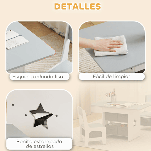 AIYAPLAY Mesa Infantil com 2 Cadeiras Mesa e Cadeiras para Crianças com 6 Gavetas de Tecido Desenho Estrelas para Meninos e Meninas de 3-8 Anos para Casa Escola Infantil Salas de Aula Cinza Claro AIYAPLAY Mesa Infantil com 2 Cadeiras Mesa e Cadeiras para Crianças com 6 Gavetas de Tecido Desenho Estrelas para Meninos e Meninas de 3-8 Anos para Casa Escola Infantil Salas de Aula Cinza Claro