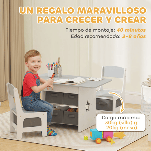 AIYAPLAY Mesa Infantil com 2 Cadeiras Mesa e Cadeiras para Crianças com 6 Gavetas de Tecido Desenho Estrelas para Meninos e Meninas de 3-8 Anos para Casa Escola Infantil Salas de Aula Cinza Claro AIYAPLAY Mesa Infantil com 2 Cadeiras Mesa e Cadeiras para Crianças com 6 Gavetas de Tecido Desenho Estrelas para Meninos e Meninas de 3-8 Anos para Casa Escola Infantil Salas de Aula Cinza Claro