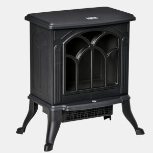 HOMCOM Lareira Elétrica 7501500 W Lareira Decorativa com 2 Níveis de Potência Efeito Chama Proteção contra Sobreaquecimento Área de Cobertura 15-20 m² 37,3x23,1x44 cm Preto