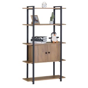 Estante de sala com 4 prateleiras e 2 portas em carvalho cambriano e metal melamina preto 80x150x34 cm