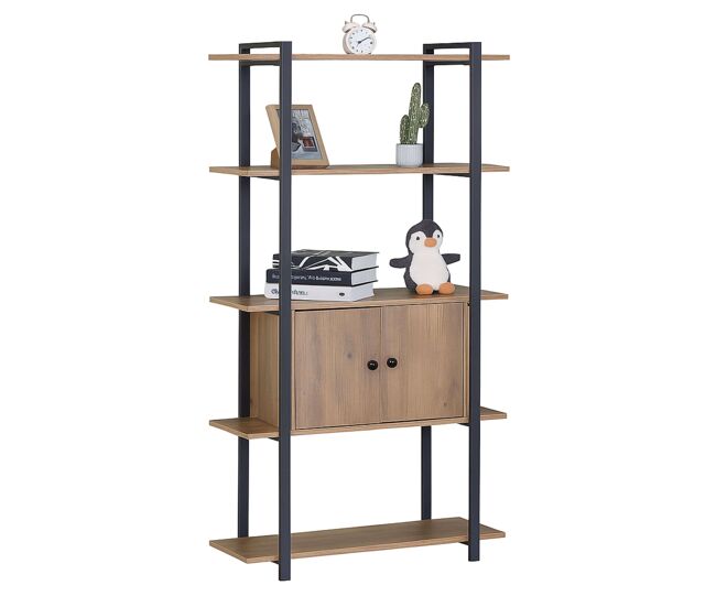 Estantería Librería Salón Past con 4 Estantes y 2 Puertas en Roble Cambrian y Negro 80x150x34 cm