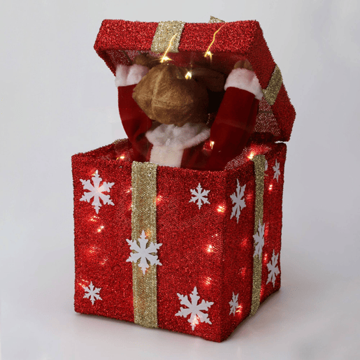 Caixa de presente de Natal vermelha decorativa com música e 50 LEDs quentes 50x25x25cm