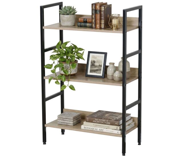 Estantería Baja de Salón, Librería Altura Pequeña Rubi Roble Cambrian y Negro con 3 Estantes 60x93x28 cm