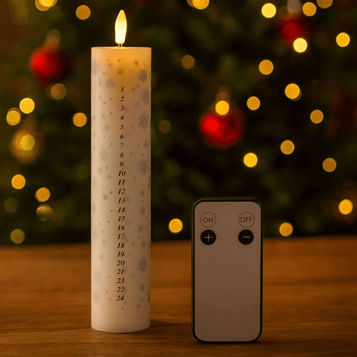 Vela de Advento LED com controle remoto e chama branca quente Ø25x5cm