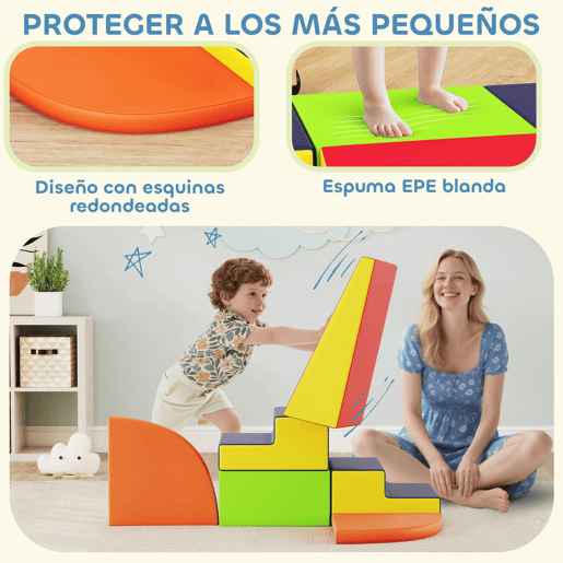 AIYAPLAY Conjunto de 6 Blocos de Espuma para Crianças, Blocos de Psicomotricidade Infantil com Base Antideslizante, para Crianças dos 0,5 aos 6 Anos, Set de Escalada para Interior, para Escalar e Gatilhar, Multicolorido