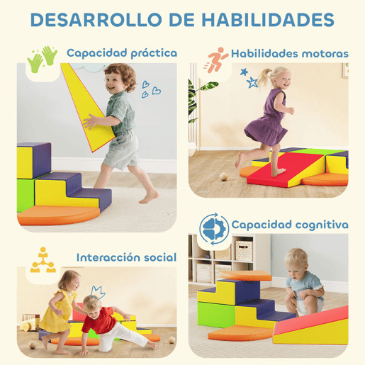 AIYAPLAY Conjunto de 6 Blocos de Espuma para Crianças, Blocos de Psicomotricidade Infantil com Base Antideslizante, para Crianças dos 0,5 aos 6 Anos, Set de Escalada para Interior, para Escalar e Gatilhar, Multicolorido