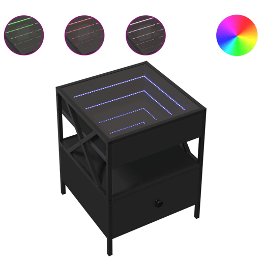 Mesa De Cabeceira - Mesinha De Cabeceira com luzes LED Infinity 40x40x51 cm preto