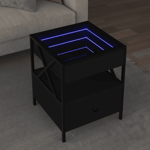 Mesa De Cabeceira - Mesinha De Cabeceira com luzes LED Infinity 40x40x51 cm preto