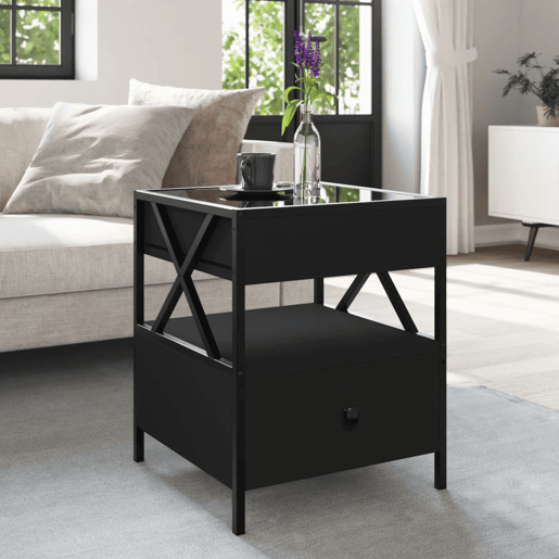 Mesa De Cabeceira - Mesinha De Cabeceira com luzes LED Infinity 40x40x51 cm preto