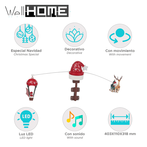 Decoração de Natal Well Home com luzes LED e música para árvore de Natal