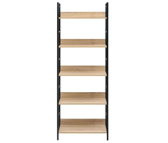 Estantería Librería de Salón Comedor Rubi con 5 Estantes Roble Cambrian y Negro 60x160x28 cm