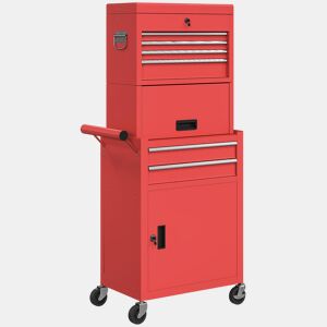 HOMCOM Carrinho de Ferramentas com 6 Gavetas e Fechos 3 em 1 Carrinho de Oficina Móvel com Rodas e Painel Lateral Perfurado Caixa de Ferramentas Desmontável de Aço para Oficina Garagem 60,5x33,5x131 cm Vermelho