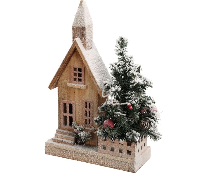 Well home decoración navideña - casa de navidad con árbol y luces led blancas con acabado en nieve