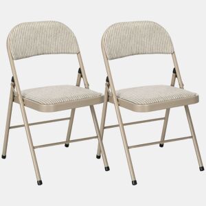 HOMCOM Conjunto de 4 Cadeiras Dobráveis com Encosto e Assento Acolchoado em Linho Sintético e Estrutura em Aço para Sala de Estar Escritório Cozinha 45x46x78 cm Bege