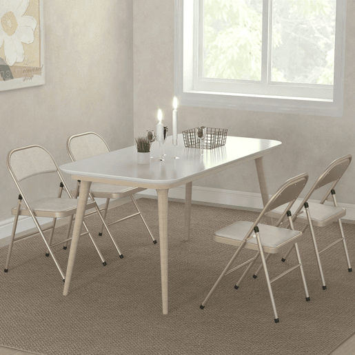 HOMCOM Conjunto de 4 Cadeiras Dobráveis com Encosto e Assento Acolchoado em Linho Sintético e Estrutura em Aço para Sala de Estar Escritório Cozinha 45x46x78 cm Bege