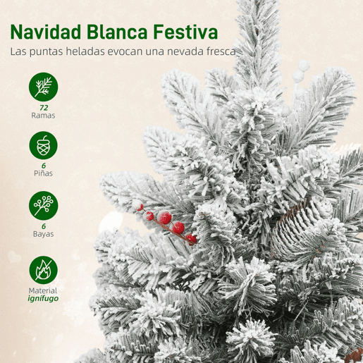 HOMCOM Árvore de Natal com 35 Luzes LED 60 cm Mini Árvore de Natal Artificial com 72 Ramos com Neve Pinhas Bagas e Base de Saco de Juta Decoração de Natal de Mesa para Casa Escritório Verde