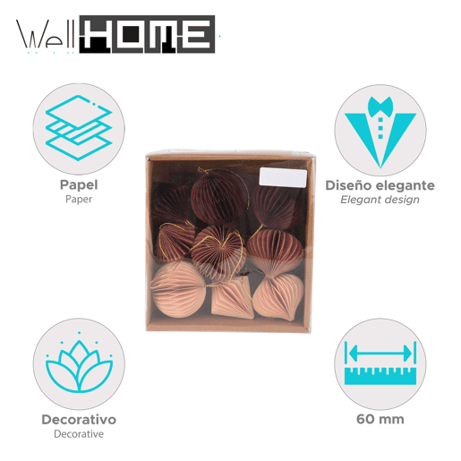 Conjunto de 9 decorações de Natal em formato de favo de mel da Well Home - Formatos variados em rosa