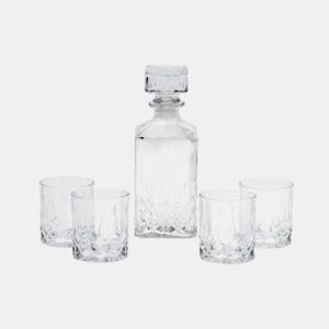 Conjunto de decantador elegante com tampas de vidro e copos combinando