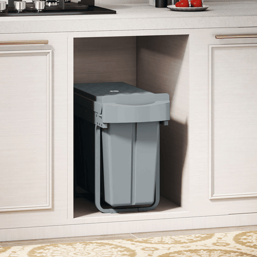 HOMCOM Balde do Lixo Sob Lavatório Balde do Lixo de Cozinha com 2 Contentores de Reciclagem Extraíveis 20L+10L Deslizamento Suave Asa Tampa com Padrão de Diamante Cinzento