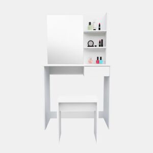 Penteadeira com espelho 75x40x137 cm Nyana Home | Gaveta, prateleiras laterais e banco | Design moderno e minimalista | Ideal para quarto