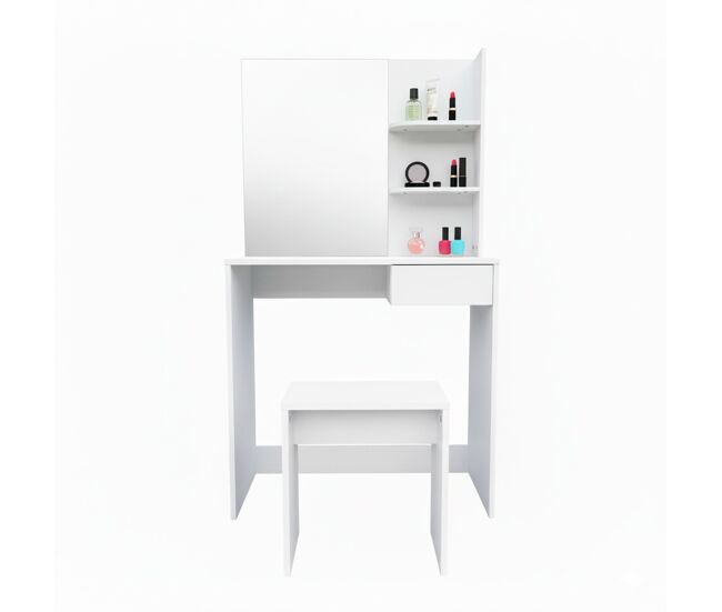 Tocador con espejo 75x40x137 cm nyana home | cajón estantes laterales y taburete | diseño moderno minimalista | ideal para dormitorio
