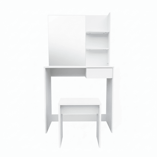 Penteadeira com espelho 75x40x137 cm Nyana Home | Gaveta, prateleiras laterais e banco | Design moderno e minimalista | Ideal para quarto Penteadeira com espelho 75x40x137 cm Nyana Home | Gaveta, prateleiras laterais e banco | Design moderno e minimalista | Ideal para quarto