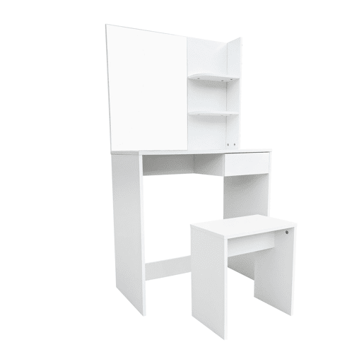 Penteadeira com espelho 75x40x137 cm Nyana Home | Gaveta, prateleiras laterais e banco | Design moderno e minimalista | Ideal para quarto Penteadeira com espelho 75x40x137 cm Nyana Home | Gaveta, prateleiras laterais e banco | Design moderno e minimalista | Ideal para quarto
