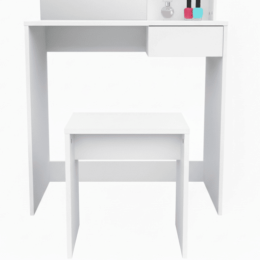 Penteadeira com espelho 75x40x137 cm Nyana Home | Gaveta, prateleiras laterais e banco | Design moderno e minimalista | Ideal para quarto Penteadeira com espelho 75x40x137 cm Nyana Home | Gaveta, prateleiras laterais e banco | Design moderno e minimalista | Ideal para quarto