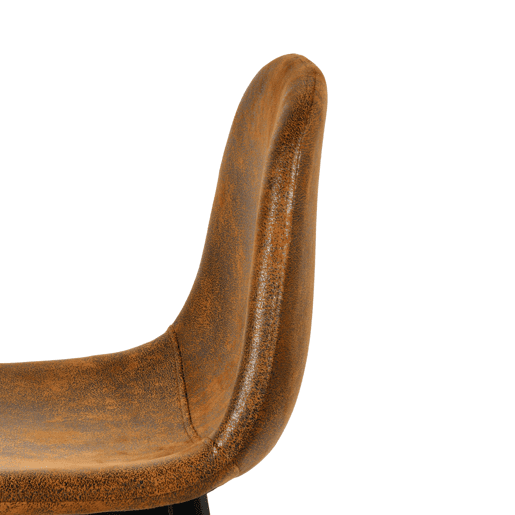 Banco Alto Estofado Em Pele Sintética Efeito Camurça Castanha Com Pés Metálicos Pretos, Estilo Industrial Moderno, Assento Ergonómico De 72.5 cm Ideal Para Bancada De Cozinha Ou Bar