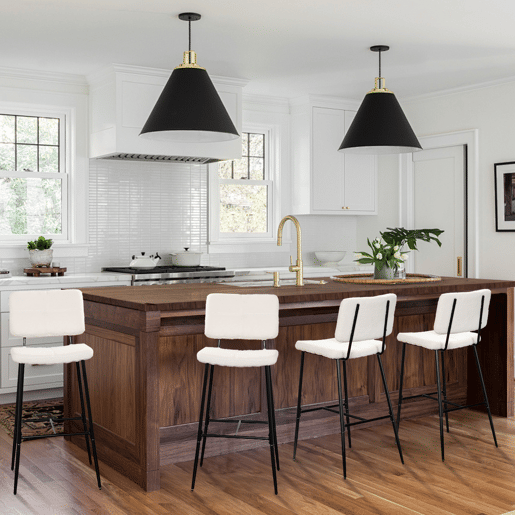 Conjunto De 4 Bancos Altos De Bar Estofados Em Tecido Bouclé Com Pés Metálicos Pretos Com Pintura A Pó E Estrutura KD, Design Moderno E Sofisticado Ideal Para Bancada De Cozinha Ou Sala De Jantar, Assento Ergonômico De 75 CM De Altura