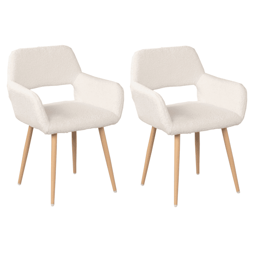 Cadeira De Jantar Estofada Em Tecido Tipo Lã De Ovelha Bege Com Assento De Espuma E Pernas De Aço Com Efeito Madeira, Design Nórdico Moderno E Aconchegante Ideal Para Sala De Jantar, Cozinha Ou Sala De Estar, Conjunto De 2 Peças