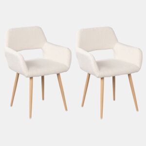 Cadeira De Jantar Estofada Em Tecido Tipo Lã De Ovelha Bege Com Assento De Espuma E Pernas De Aço Com Efeito Madeira, Design Nórdico Moderno E Aconchegante Ideal Para Sala De Jantar, Cozinha Ou Sala De Estar, Conjunto De 2 Peças
