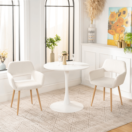 Cadeira De Jantar Estofada Em Tecido Tipo Lã De Ovelha Bege Com Assento De Espuma E Pernas De Aço Com Efeito Madeira, Design Nórdico Moderno E Aconchegante Ideal Para Sala De Jantar, Cozinha Ou Sala De Estar, Conjunto De 2 Peças