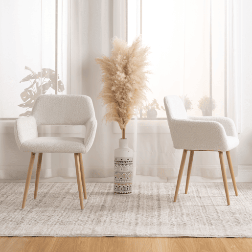 Cadeira De Jantar Estofada Em Tecido Tipo Lã De Ovelha Bege Com Assento De Espuma E Pernas De Aço Com Efeito Madeira, Design Nórdico Moderno E Aconchegante Ideal Para Sala De Jantar, Cozinha Ou Sala De Estar, Conjunto De 2 Peças