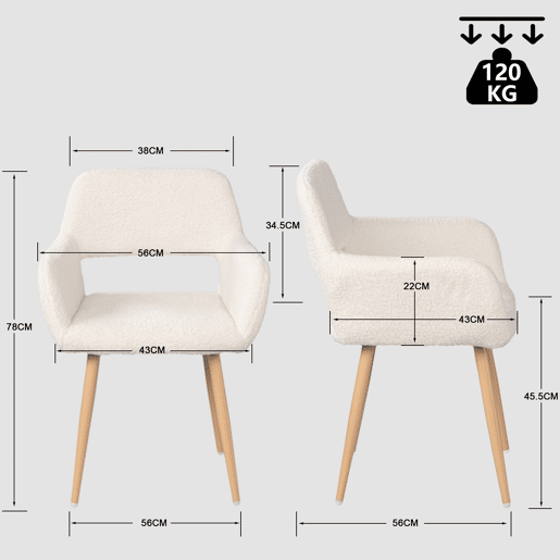 Cadeira De Jantar Estofada Em Tecido Tipo Lã De Ovelha Bege Com Assento De Espuma E Pernas De Aço Com Efeito Madeira, Design Nórdico Moderno E Aconchegante Ideal Para Sala De Jantar, Cozinha Ou Sala De Estar, Conjunto De 2 Peças