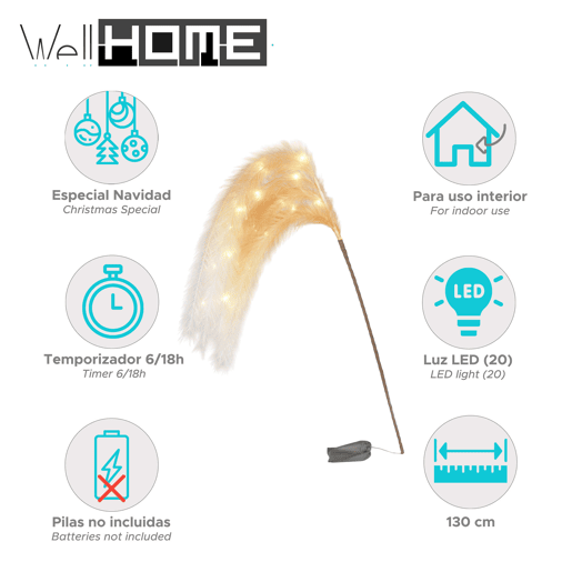 Luzes de corda de galhos de penas Well Home de 130 cm com temporizador de 618 horas