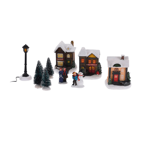 Conjunto de 10 peças de vila de Natal da Well Home com luzes LED