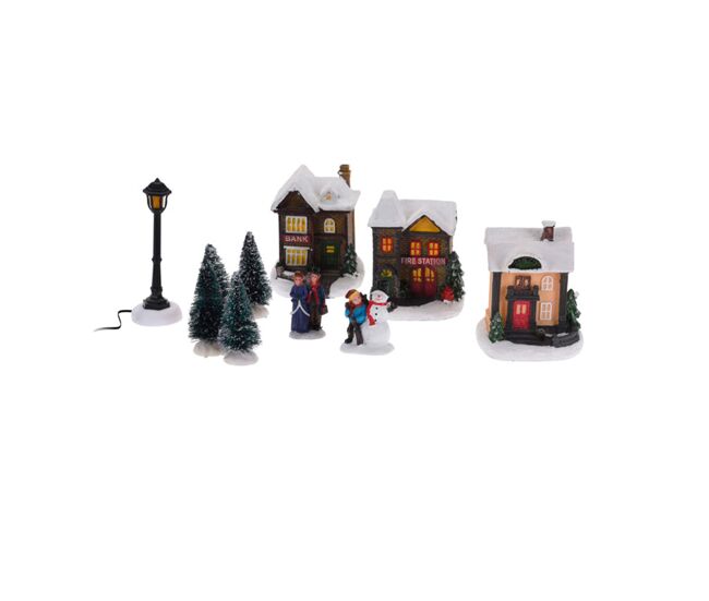 Well home juego de 10 piezas de pueblo navideño con luces led