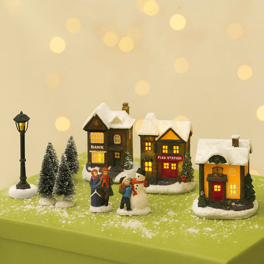 Conjunto de 10 peças de vila de Natal da Well Home com luzes LED