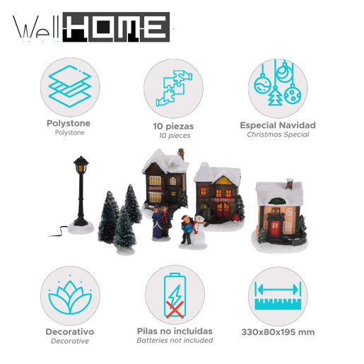 Conjunto de 10 peças de vila de Natal da Well Home com luzes LED