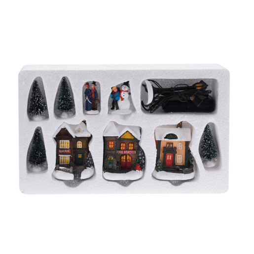 Conjunto de 10 peças de vila de Natal da Well Home com luzes LED
