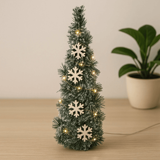 Cone de Natal Well Home com 20 Micro Luzes LED e Flocos de Neve 40cm