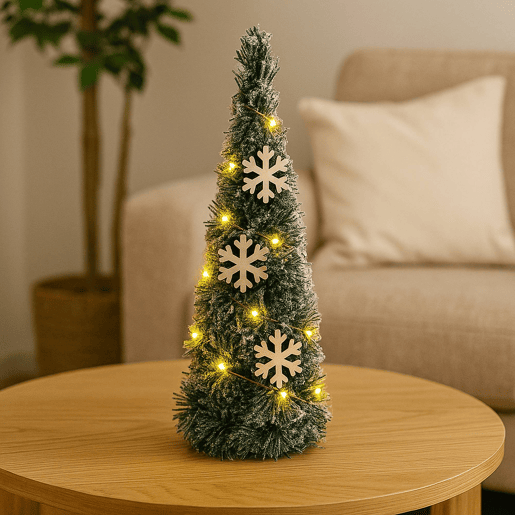 Cone de Natal Well Home com 20 Micro Luzes LED e Flocos de Neve 40cm